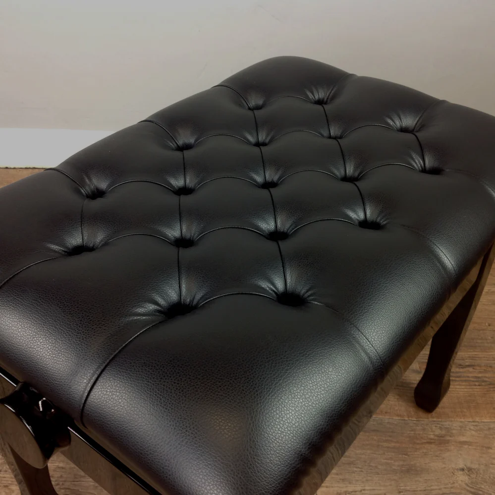 Nocturne Concert Adjustable Faux Leather Button Top Piano Stool; Polished Black - Image 3