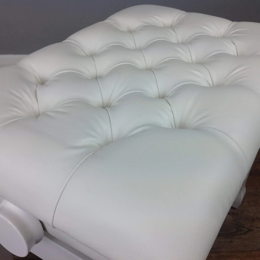 Nocturne Concert Adjustable Height Faux Leather Button Top Piano Stool; Polished White - Image 3