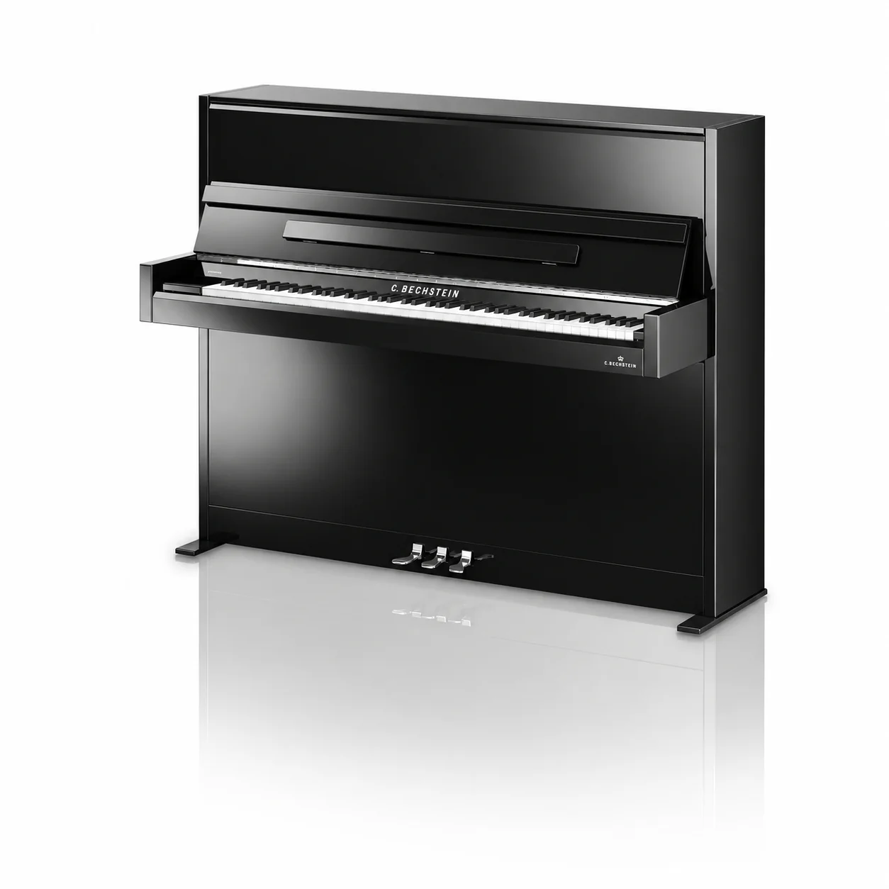 C. Bechstein Academy A4 Upright Piano in Polished Ebony with chrome Fittings