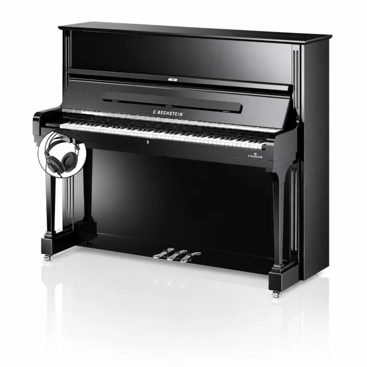 C. Bechstein Concert C6 Upright Piano in Polished Ebony with Chrome Fittings with Vario Duet Silent System