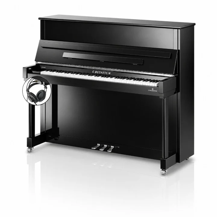 C. Bechstein Residence R4 Classic Upright Piano in Polished Ebony with chrome Fittings with Vario Duet Silent System