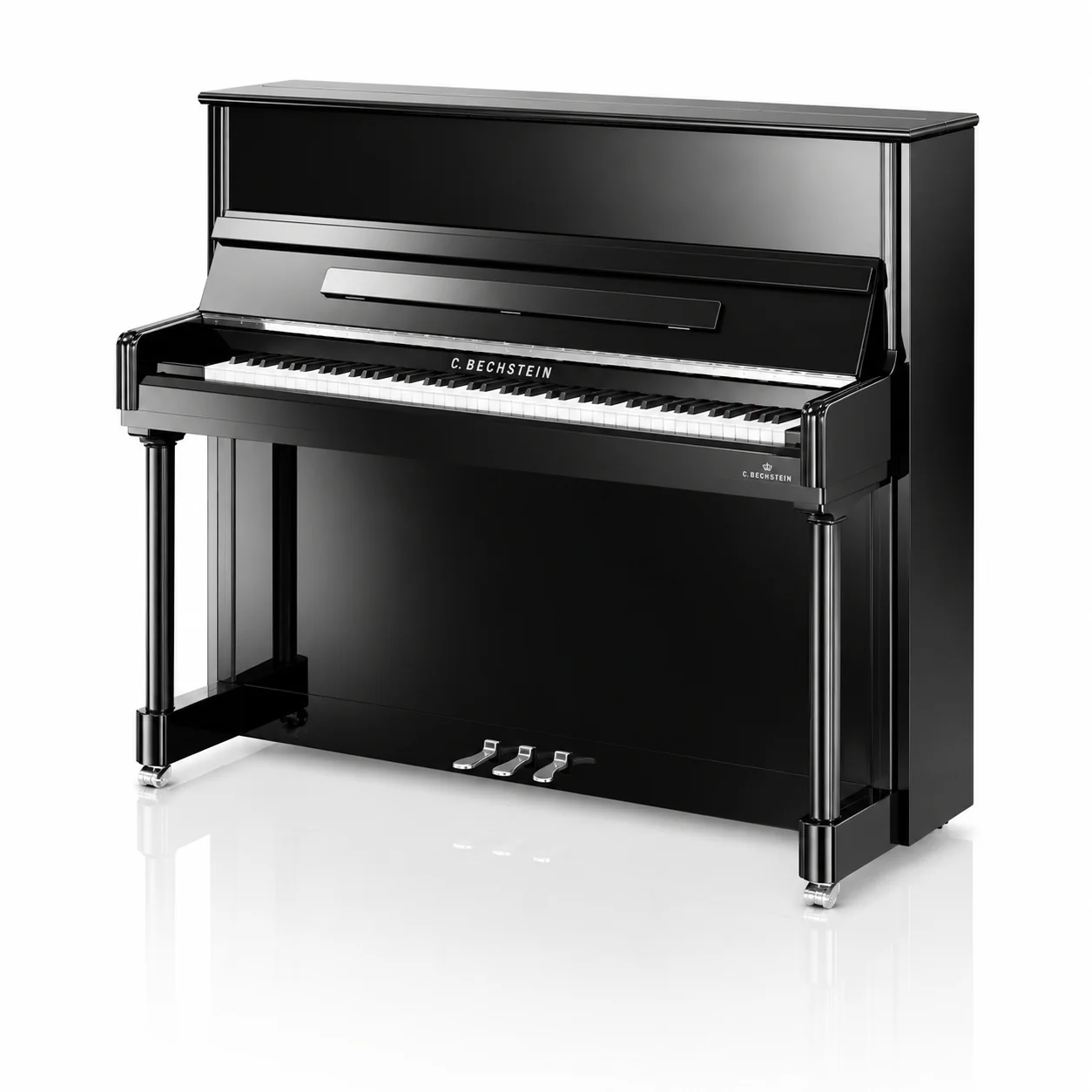 C. Bechstein Residence R6 Elegance Upright Piano in Polished Ebony with chrome Fittings