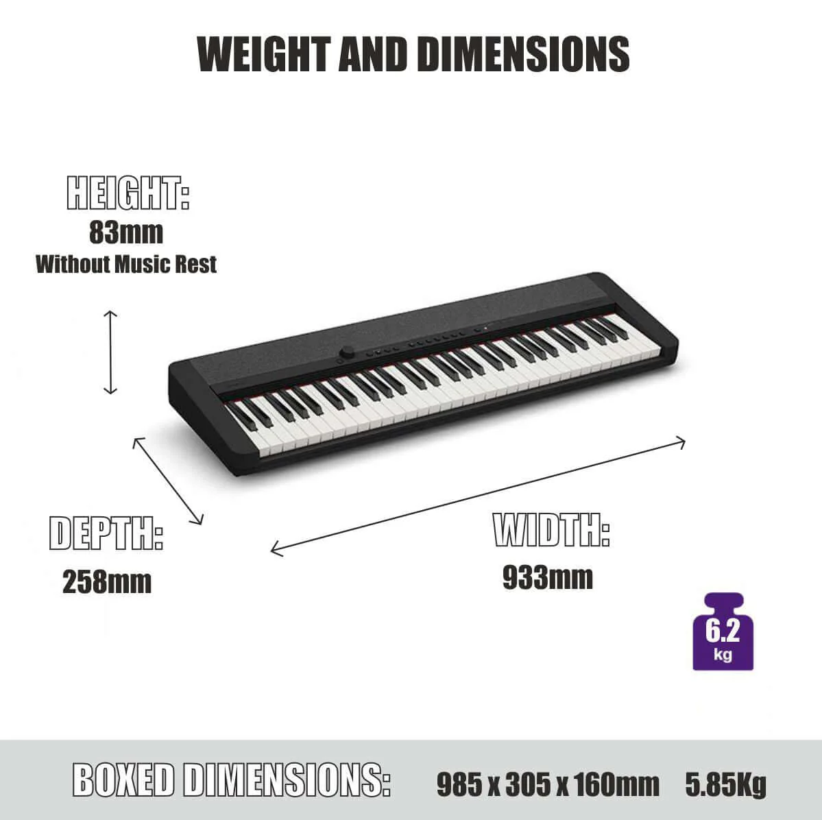 Casio CT-S1 Portable Piano Keyboard; White - Image 4