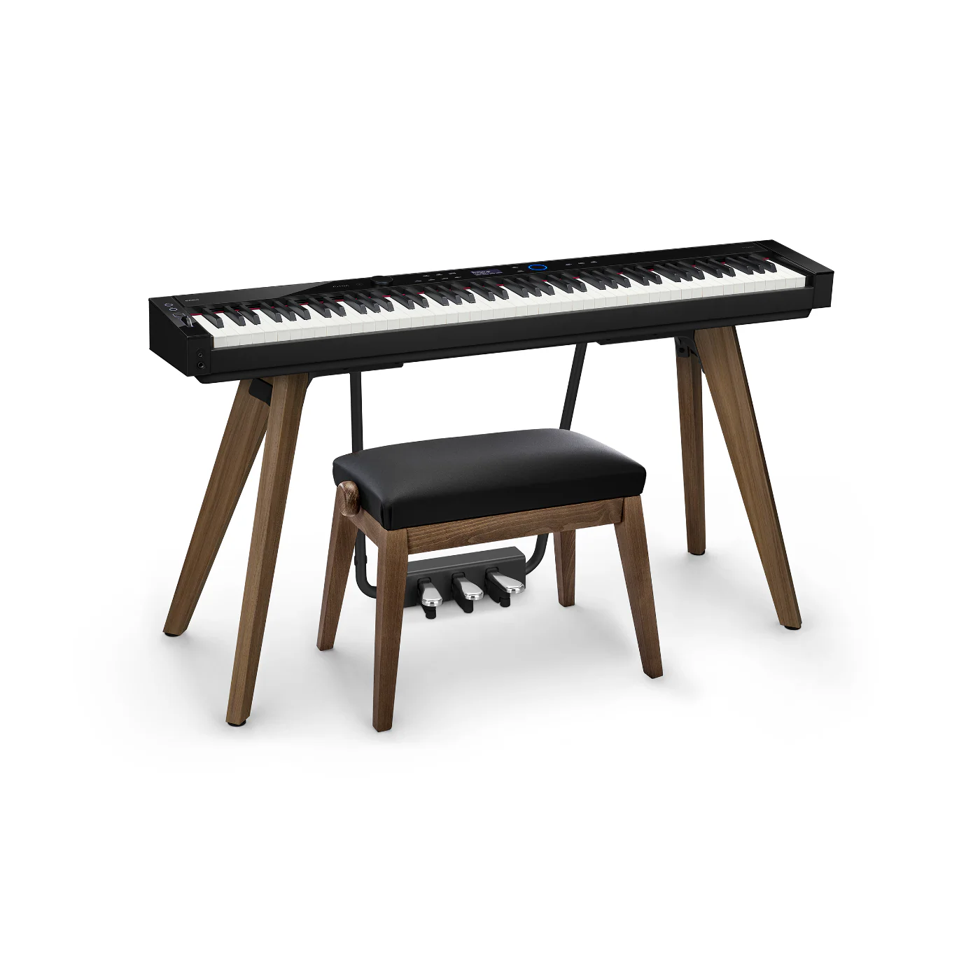 HIDRAU Premiuim Rise & Fall Piano Stool; Black Vinyl And Matching Wood Veneer Legs - Image 3