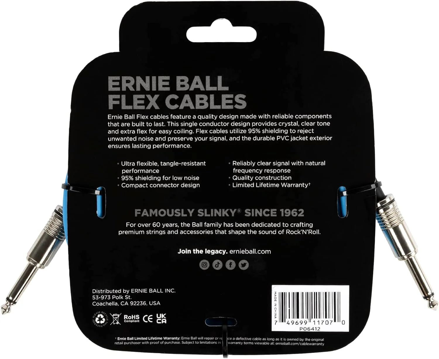 Ernie Ball Flex Instrument Cable; 10ft Blue - Image 2
