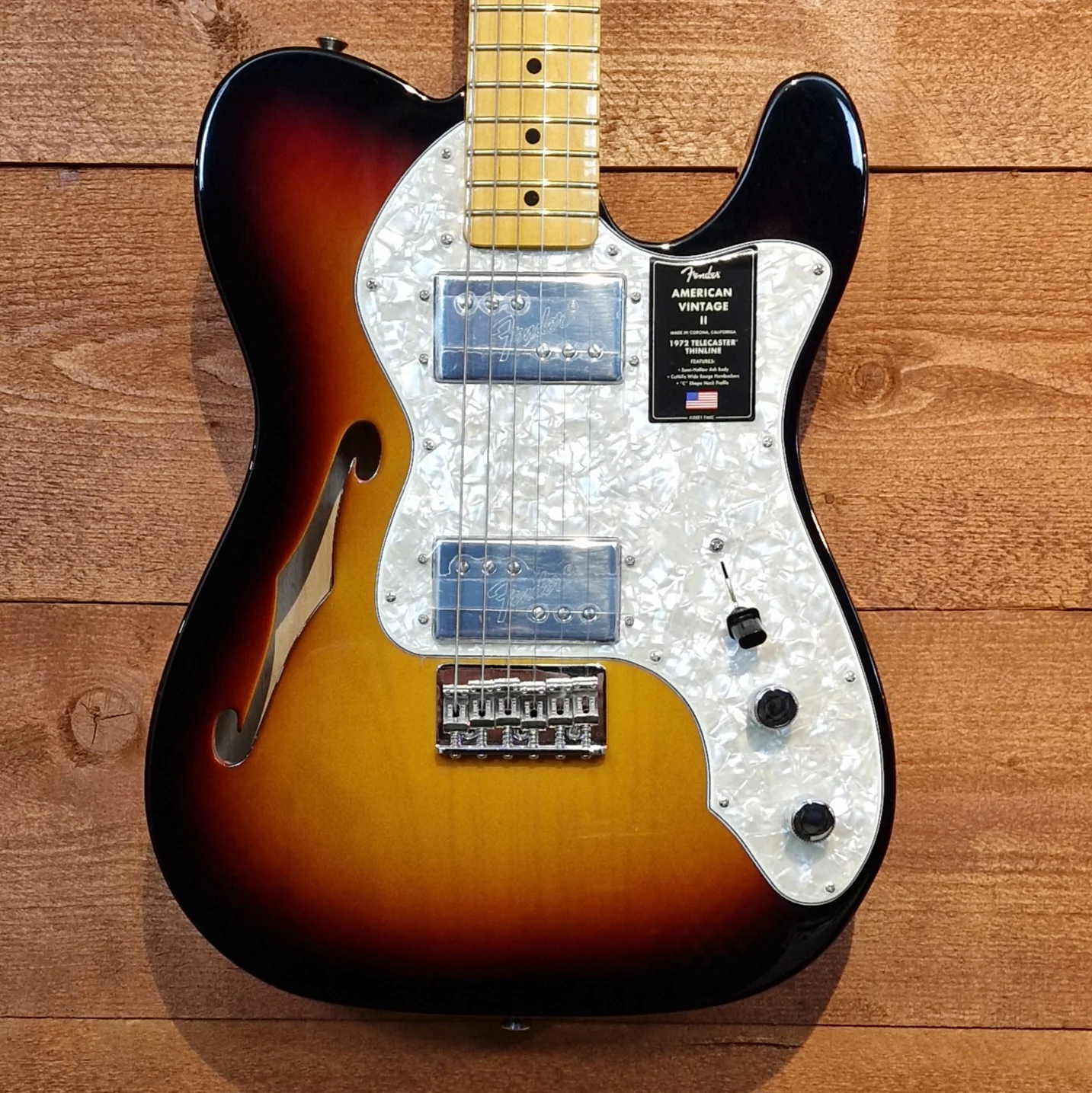 Fender American Vintage II 1972 Telecaster Thinline Maple 3 Colour Sunburst Guitar - Image 3
