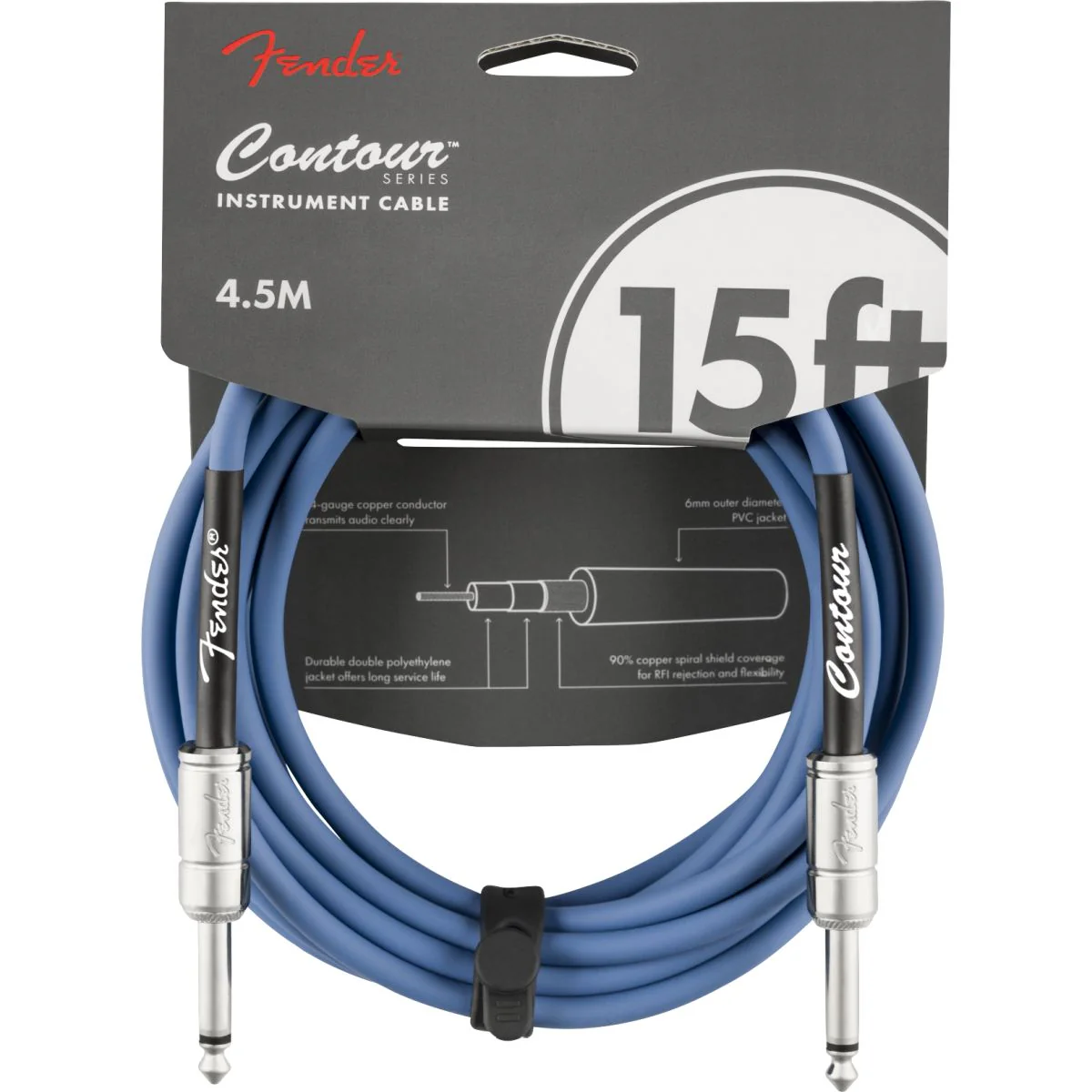 Fender Contour Instrument Cable, Lake Placid Blue, 15'