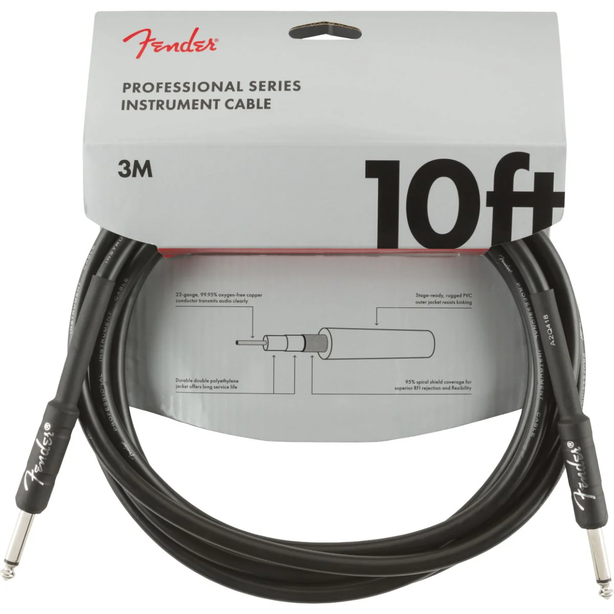 Fender Professional Series Instrument Cable, Straight/Straight, 10', Black