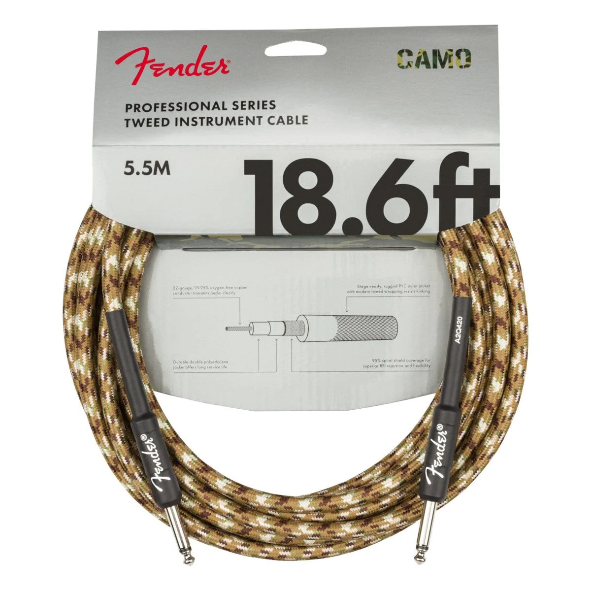 Fender Professional Series Instrument Cable Straight/Straight 18.6' Desert Camo