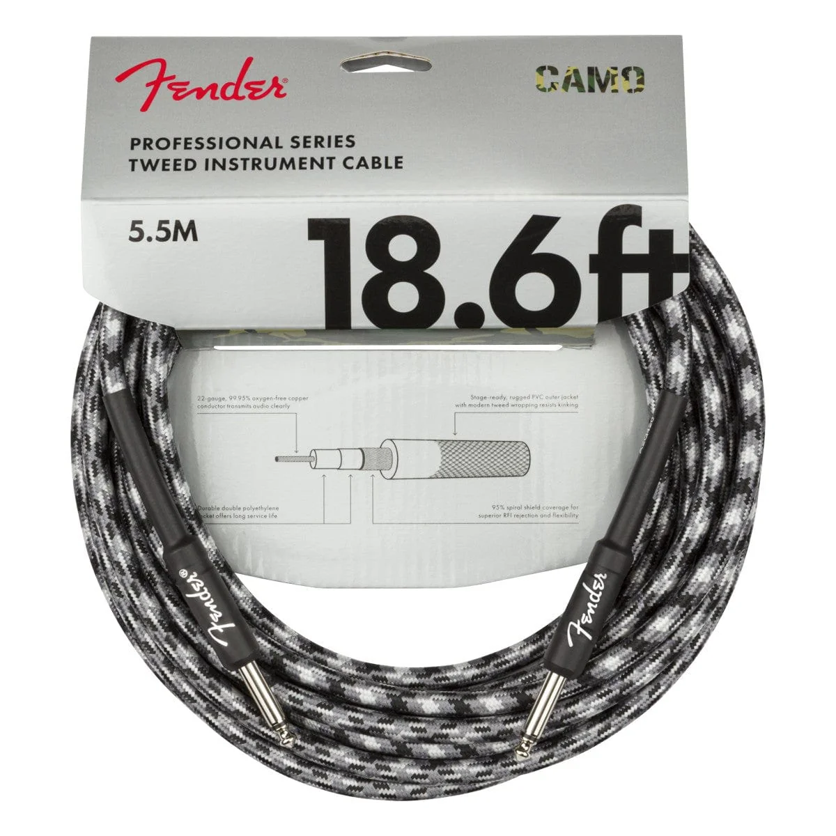 Fender Professional Series Instrument Cable Straight/Straight 18.6' Winter Camo