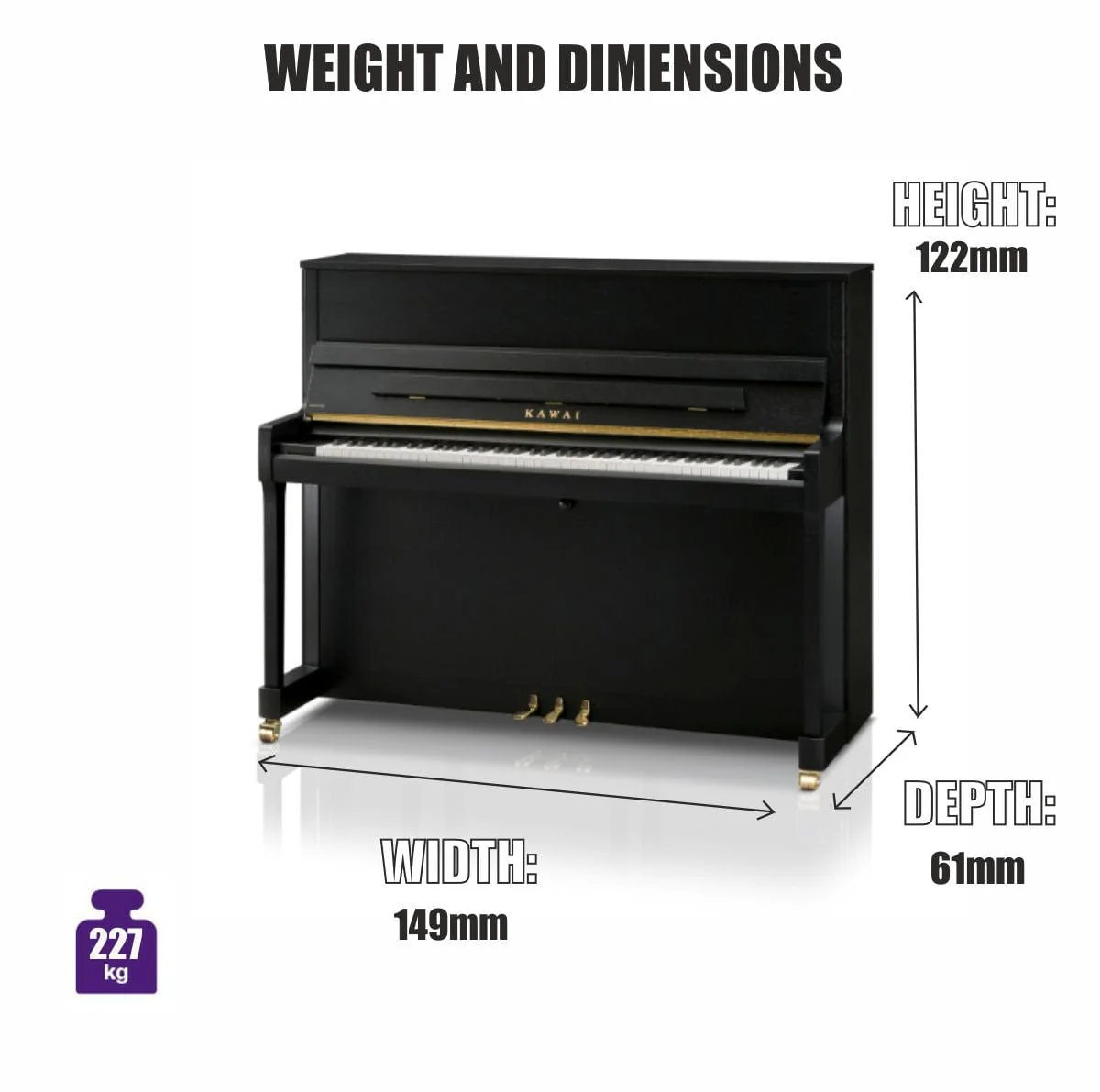 Kawai E300 Upright Piano; Satin Black - Image 4