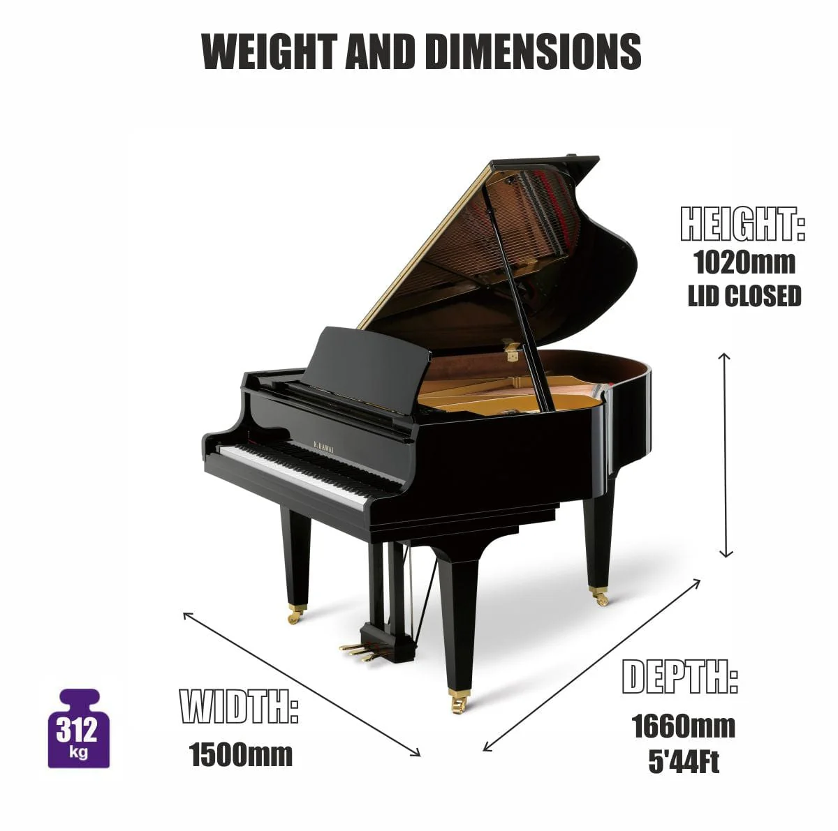 Kawai GL30 166cm Grand Piano; Polished Ebony - Image 10