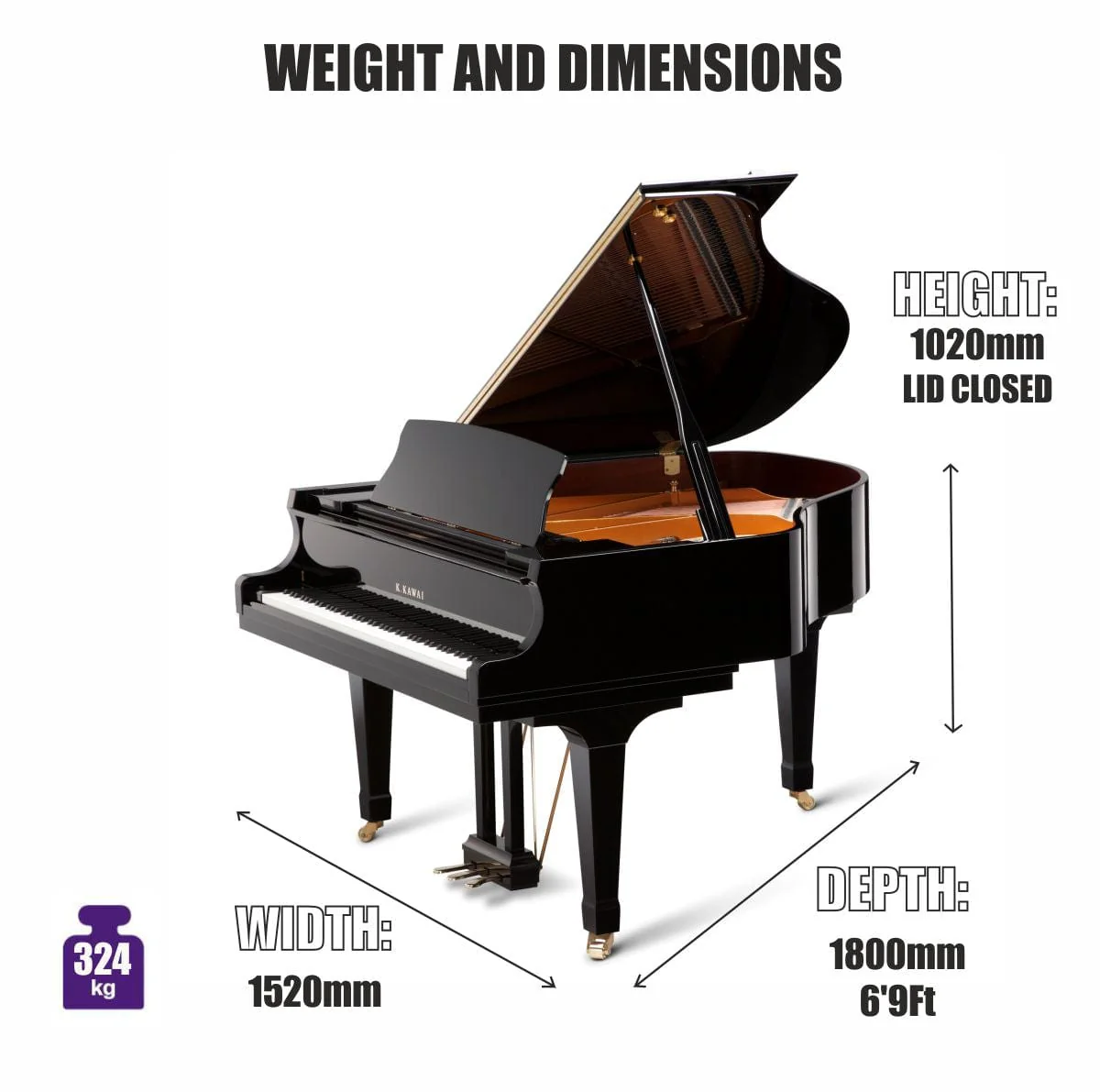 Kawai GX2 ATX4 180cm Grand Piano; Polished Ebony - Image 5