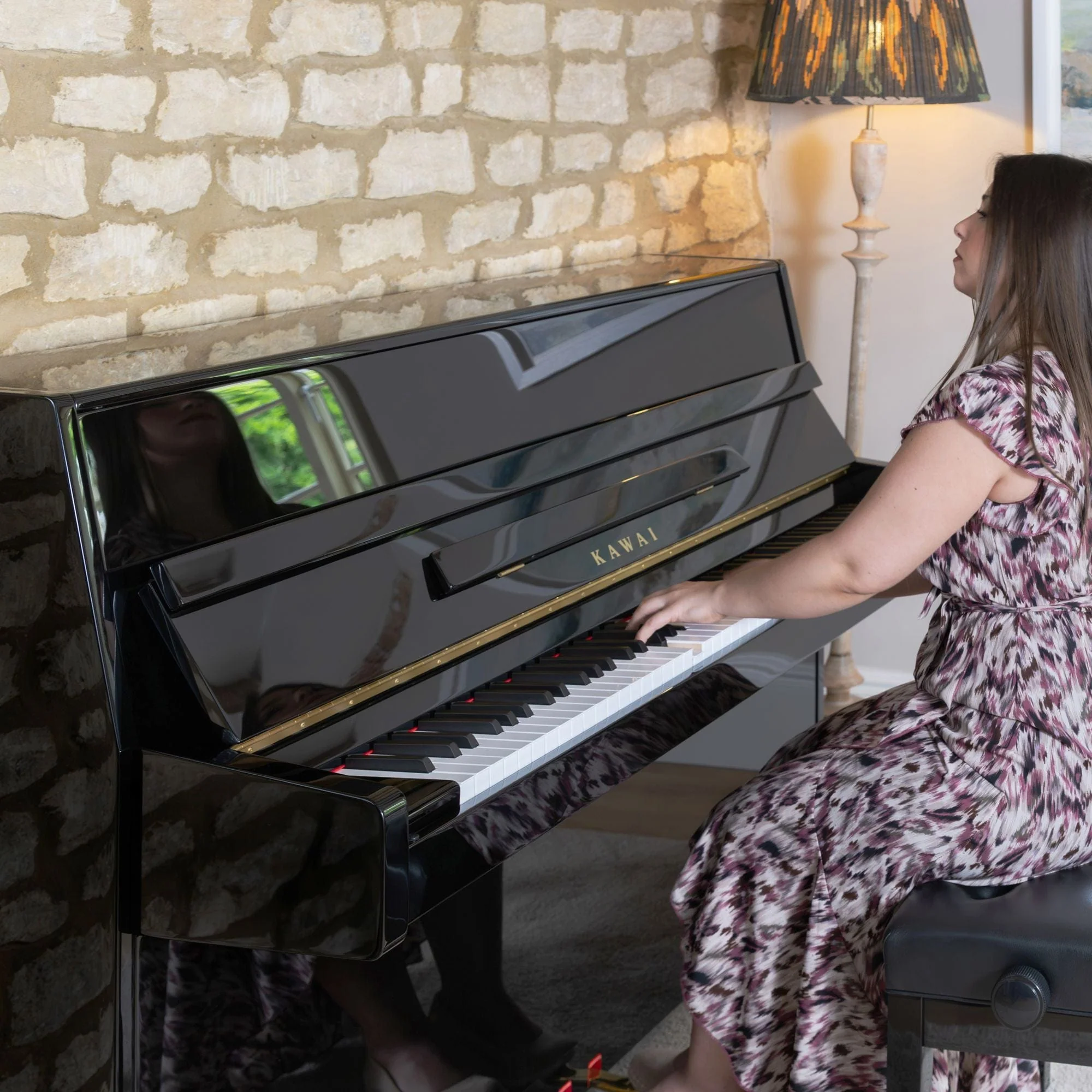 Kawai K15E Upright Piano; Polished Ebony - Image 3