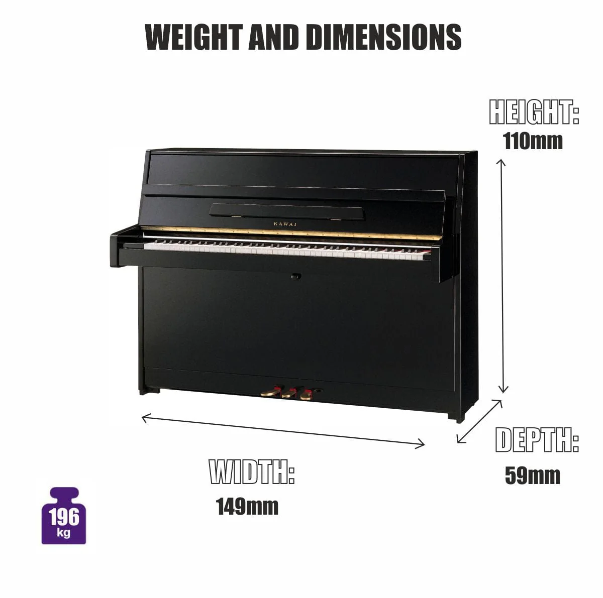 Kawai K15E Upright Piano; Polished Ebony - Image 5