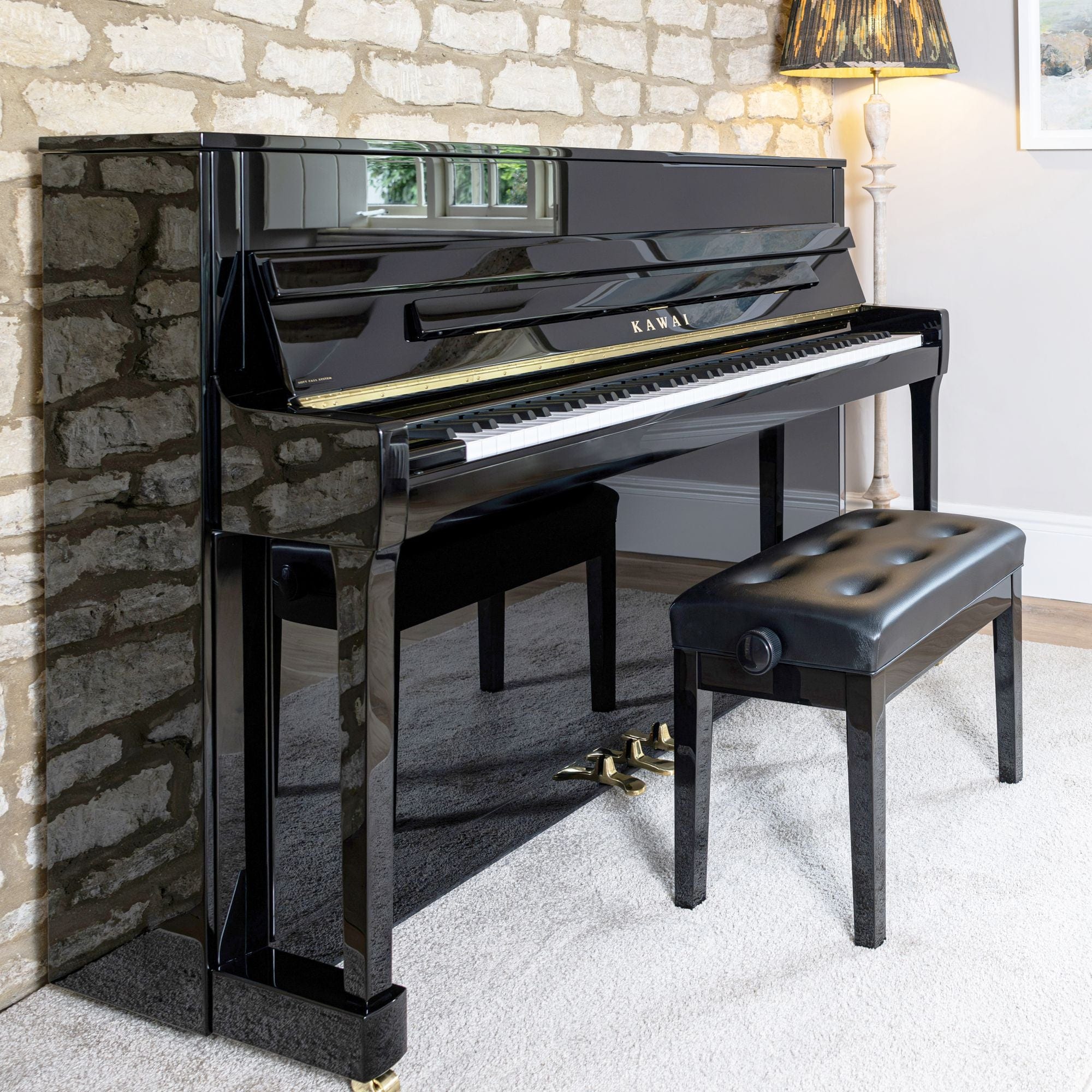 Kawai K200 ATX4 Anytime Silent Upright Piano; Polished Ebony - Image 3