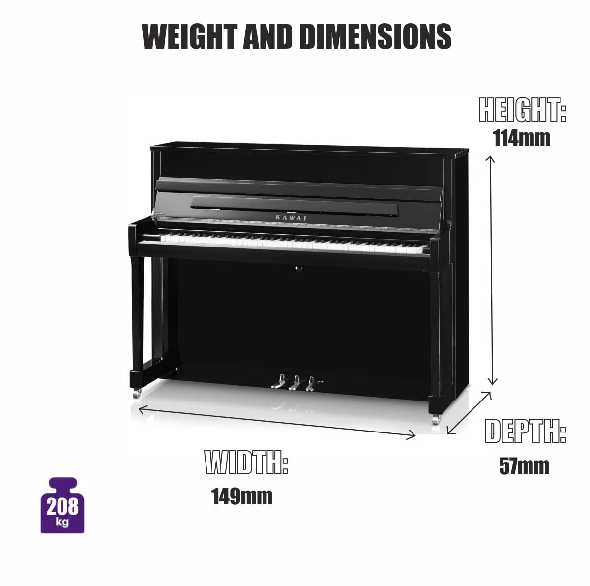 Kawai K200 ATX4 Anytime Silent Upright Piano; Snow White Polished & Silver Fittings - Image 15