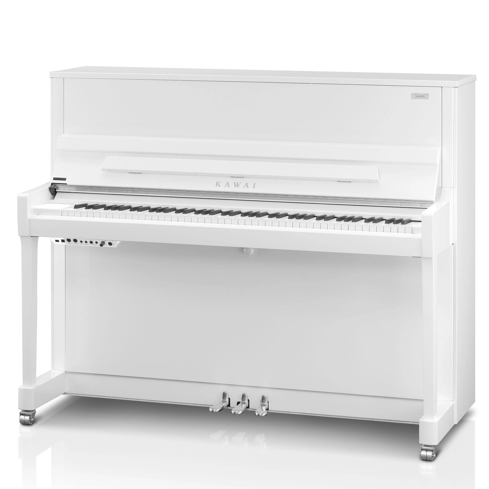 Kawai K300 AURES 2 Hybrid Upright Piano; Snow White Polished & Silver Fittings