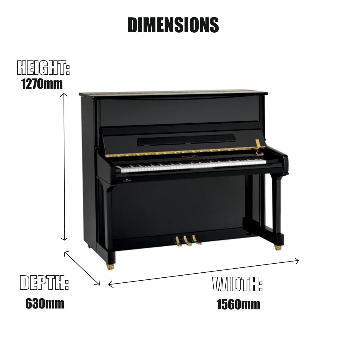Perzina UP127 Upright Piano; Black Polished - Image 12