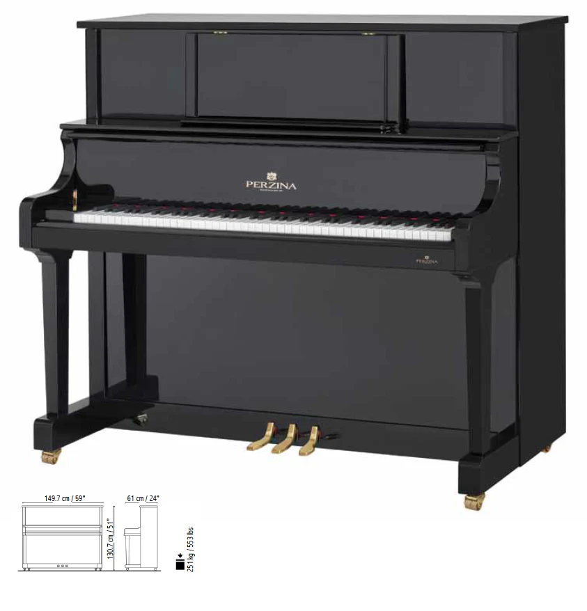 Perzina UP130 Upright Piano; Black Polished - Image 8