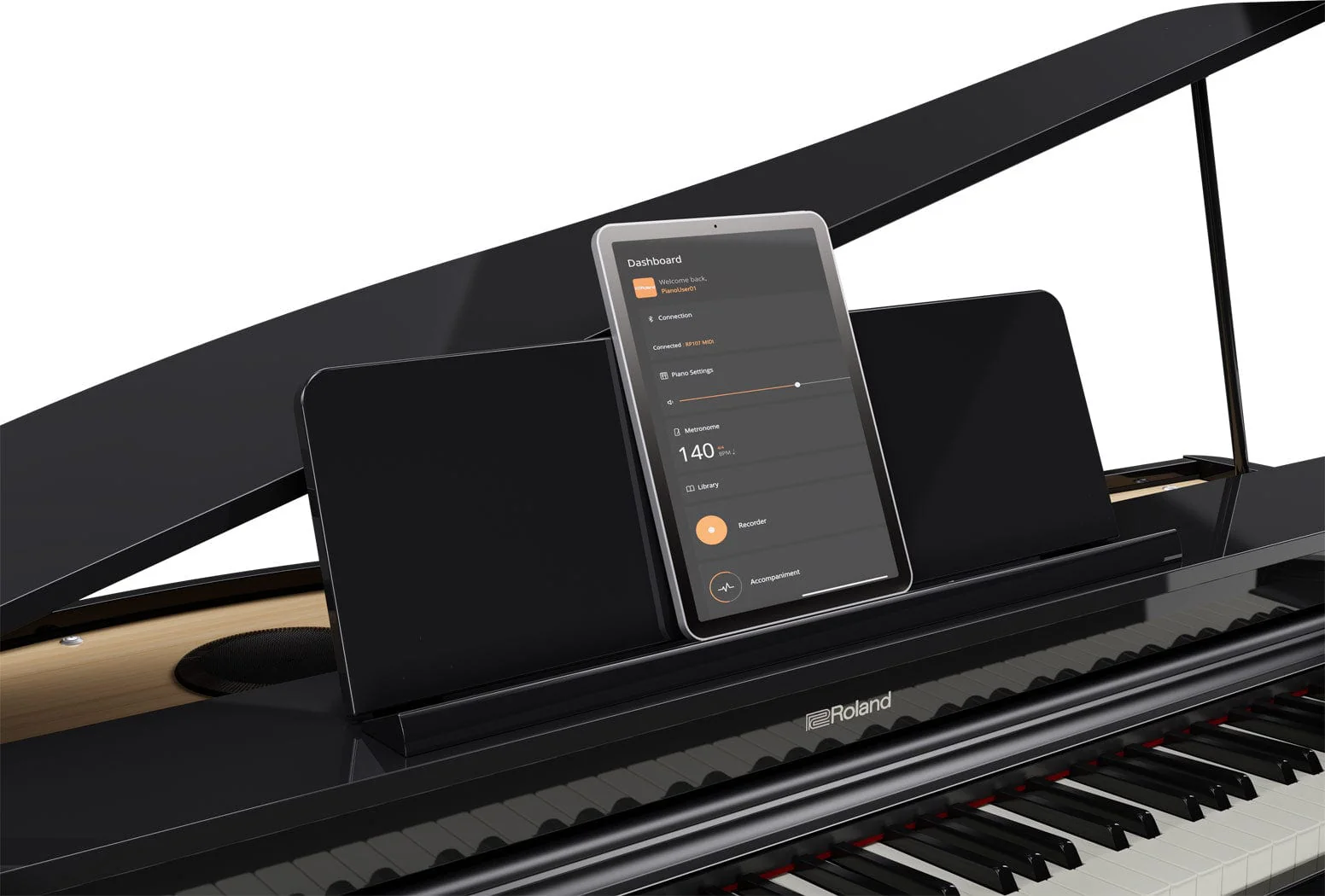 Roland GP3 Digital Compact Grand Piano Branded Package; Polished Ebony - Image 10