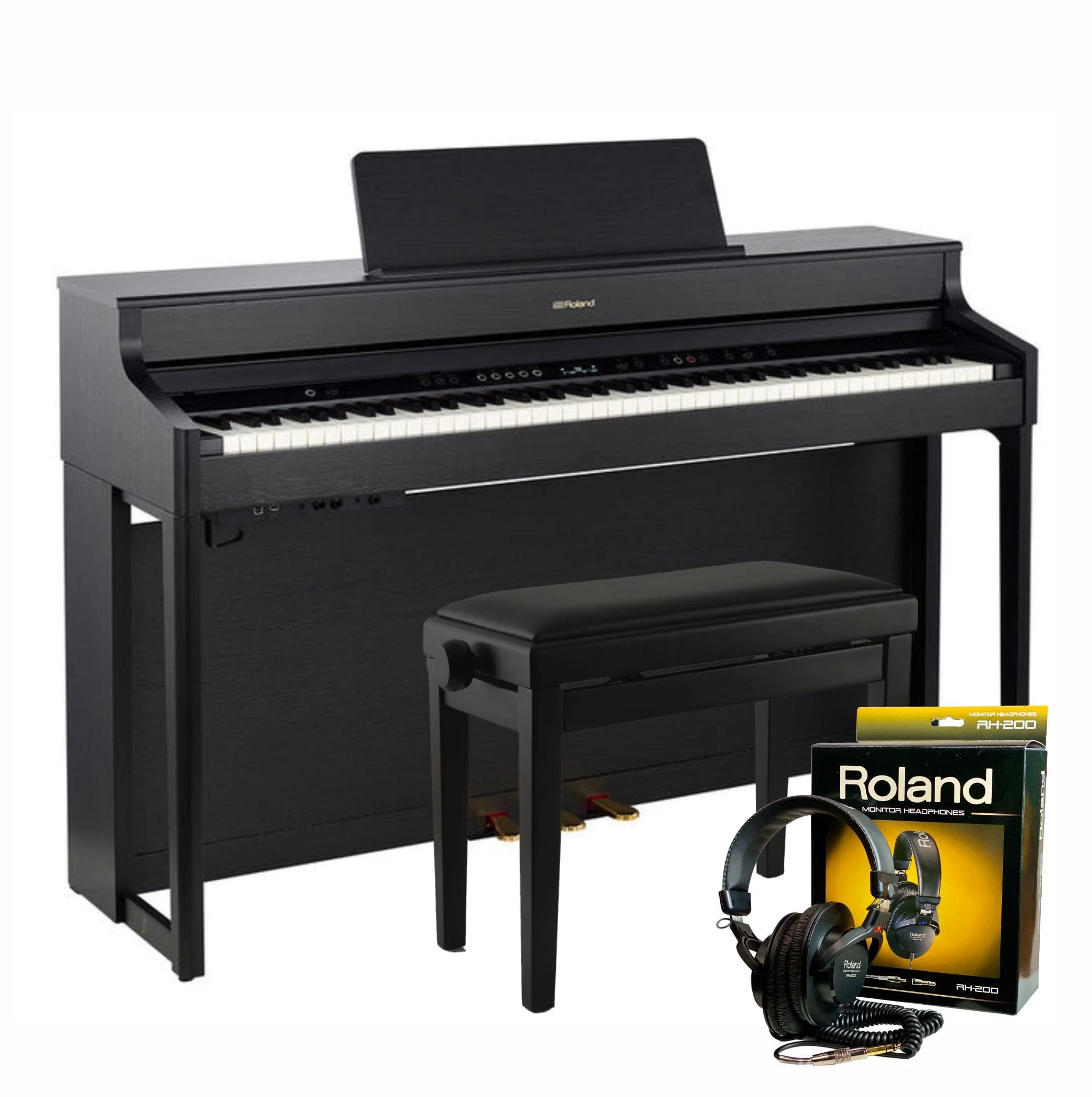 Roland HP702 Charcoal Black with Piano Stool & Roland RH200 Headphones - Image 2