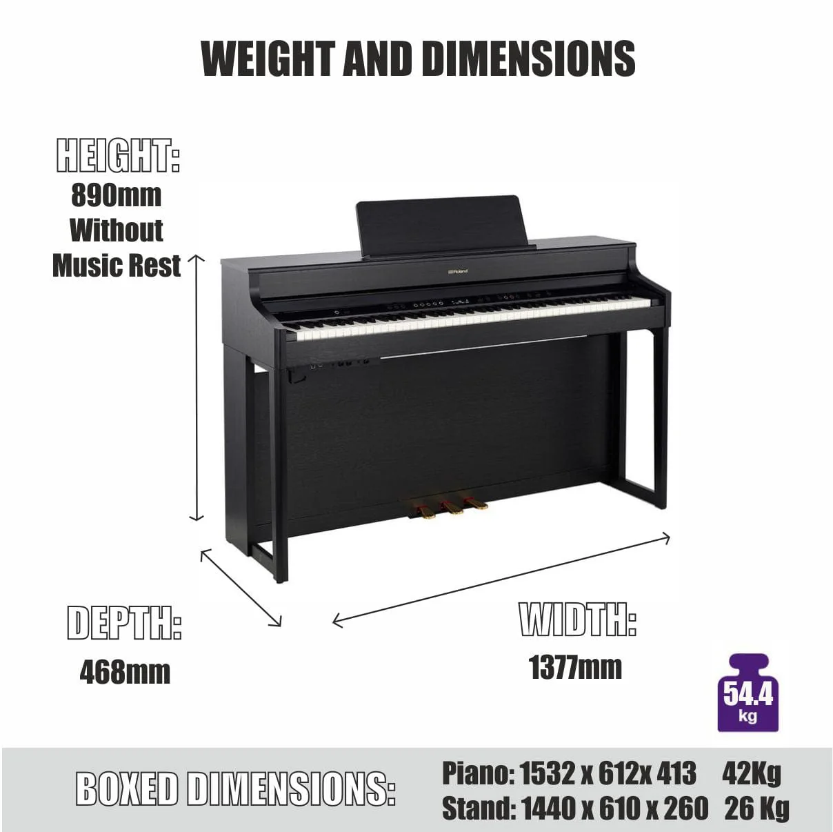 Roland HP702 Digital Piano; Charcoal Black - Image 4