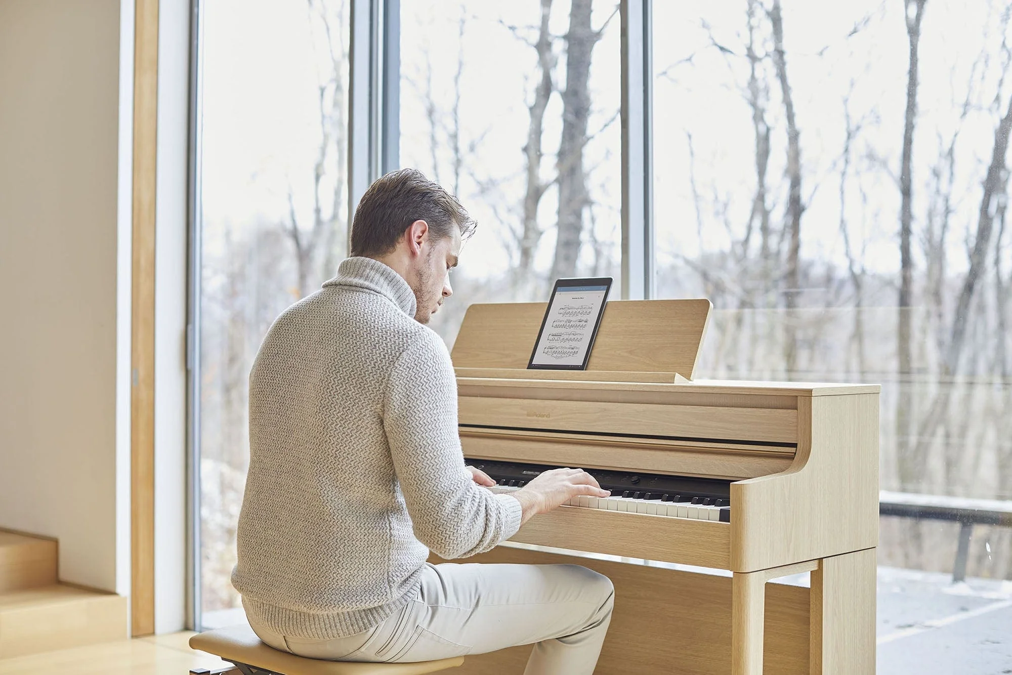 Roland HP702 Light Oak with Roland Stool & Roland RH200 Headphones - Image 8