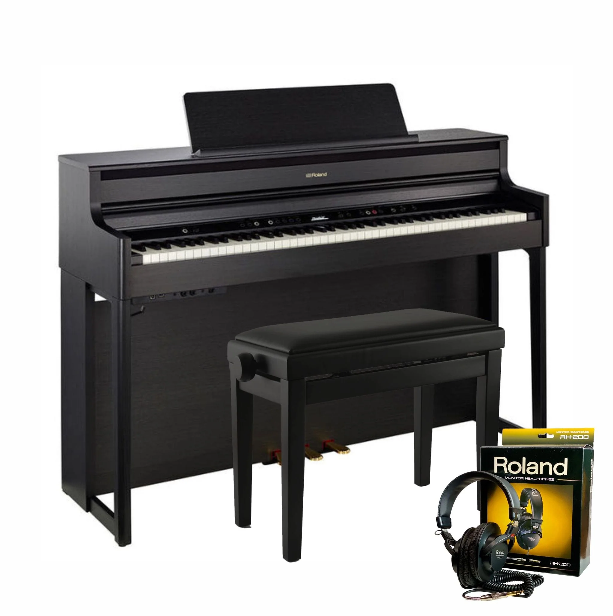 Roland HP704 Charcoal Black with Piano Stool & Roland RH200 Headphones - Image 2