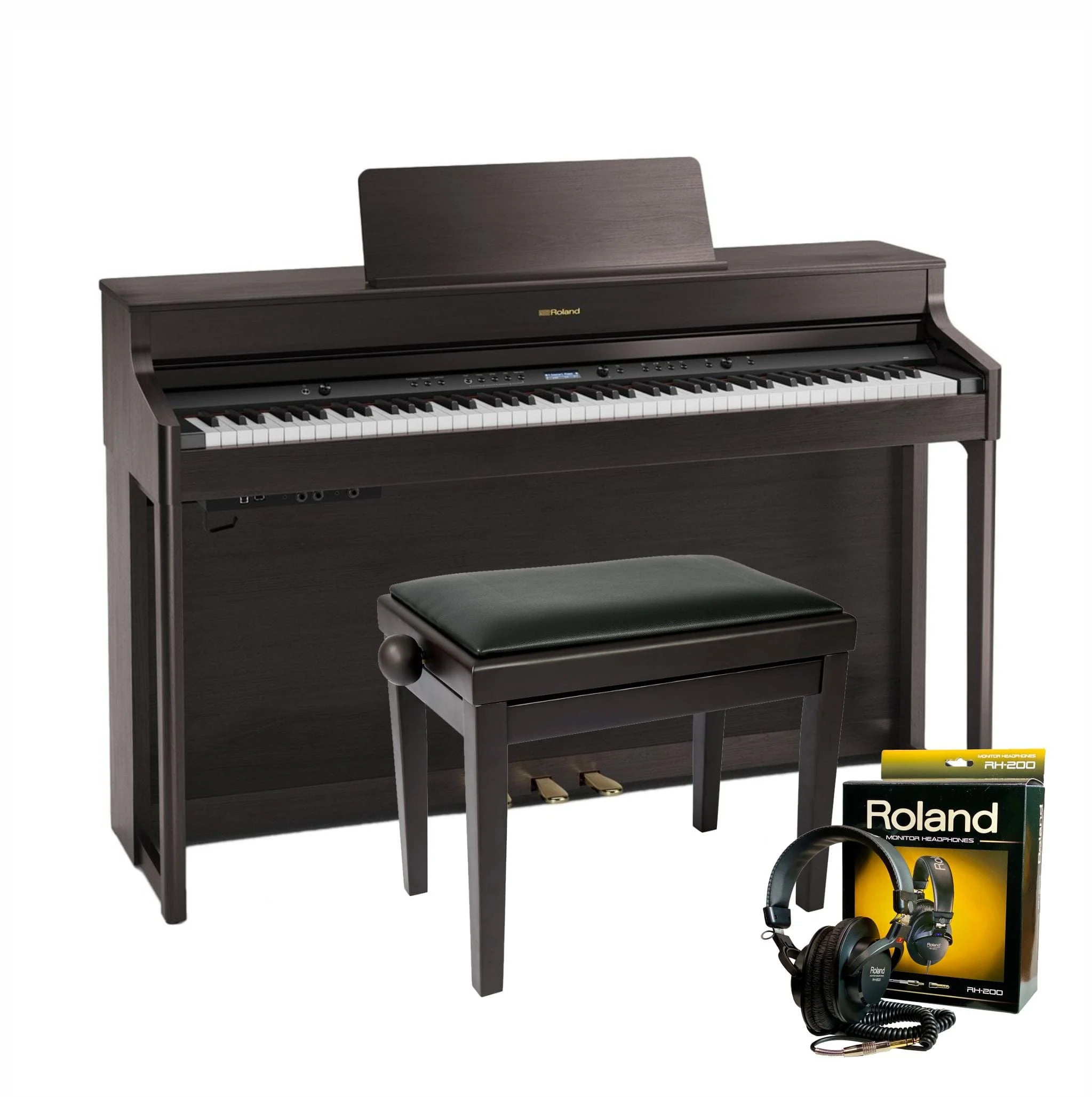 Roland HP704 Dark Rosewood with Piano Stool & Roland RH200 Headphones - Image 2