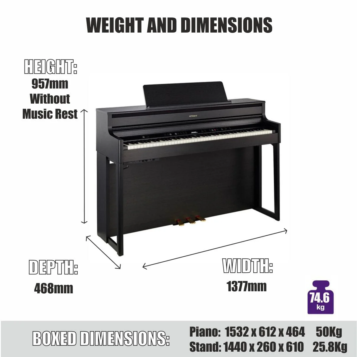 Roland HP704 Digital Piano; Dark Rosewood - Image 4