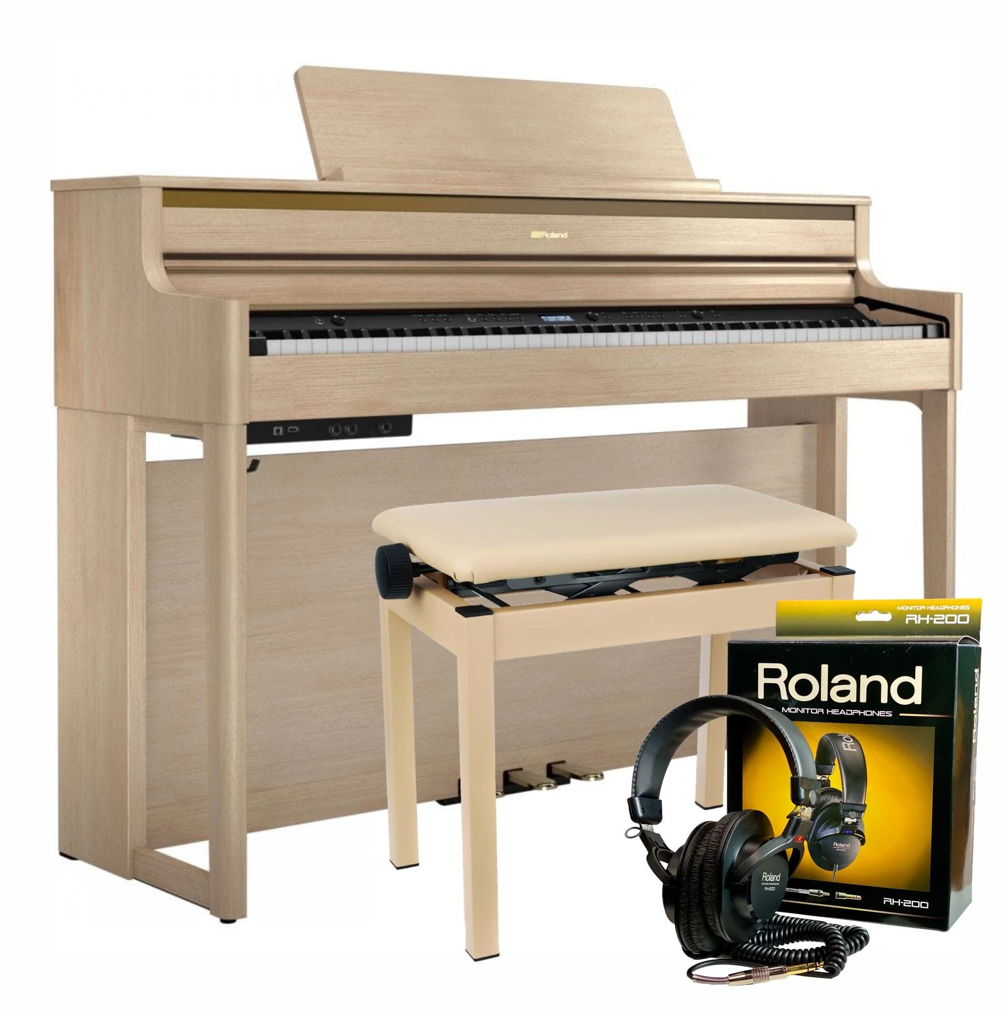 Roland HP704 Light Oak with Roland Stool & Roland RH200 Headphones - Image 2