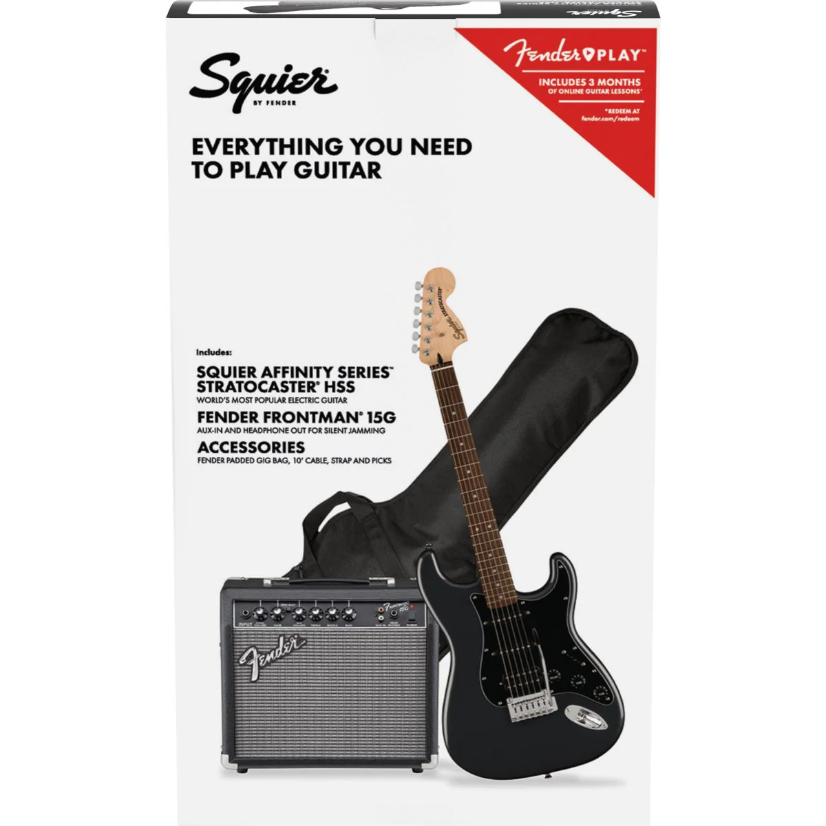 Squier Affinity Stratocaster HSS Guitar Pack Charcoal Frost Metallic