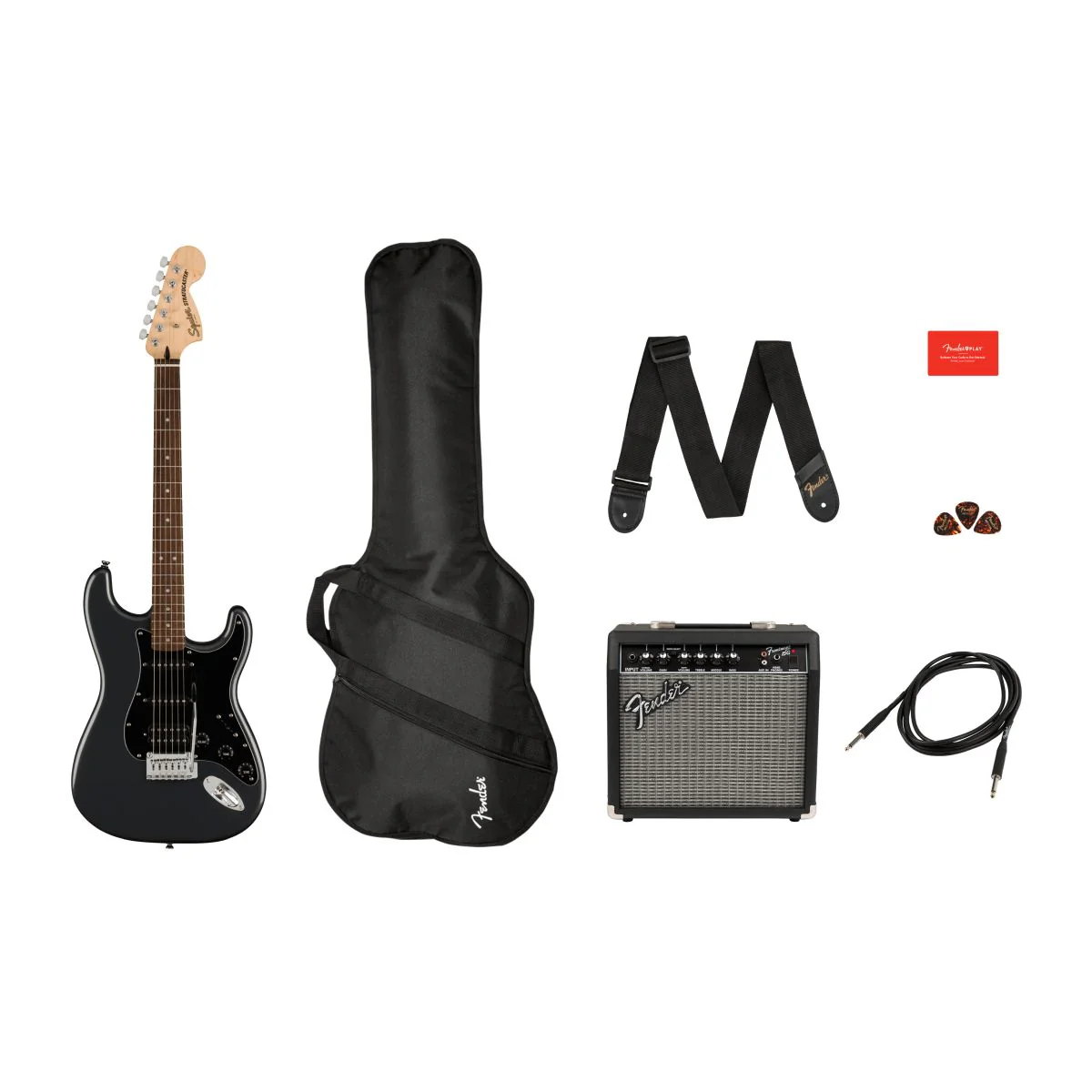 Squier Affinity Stratocaster HSS Guitar Pack Charcoal Frost Metallic - Image 2