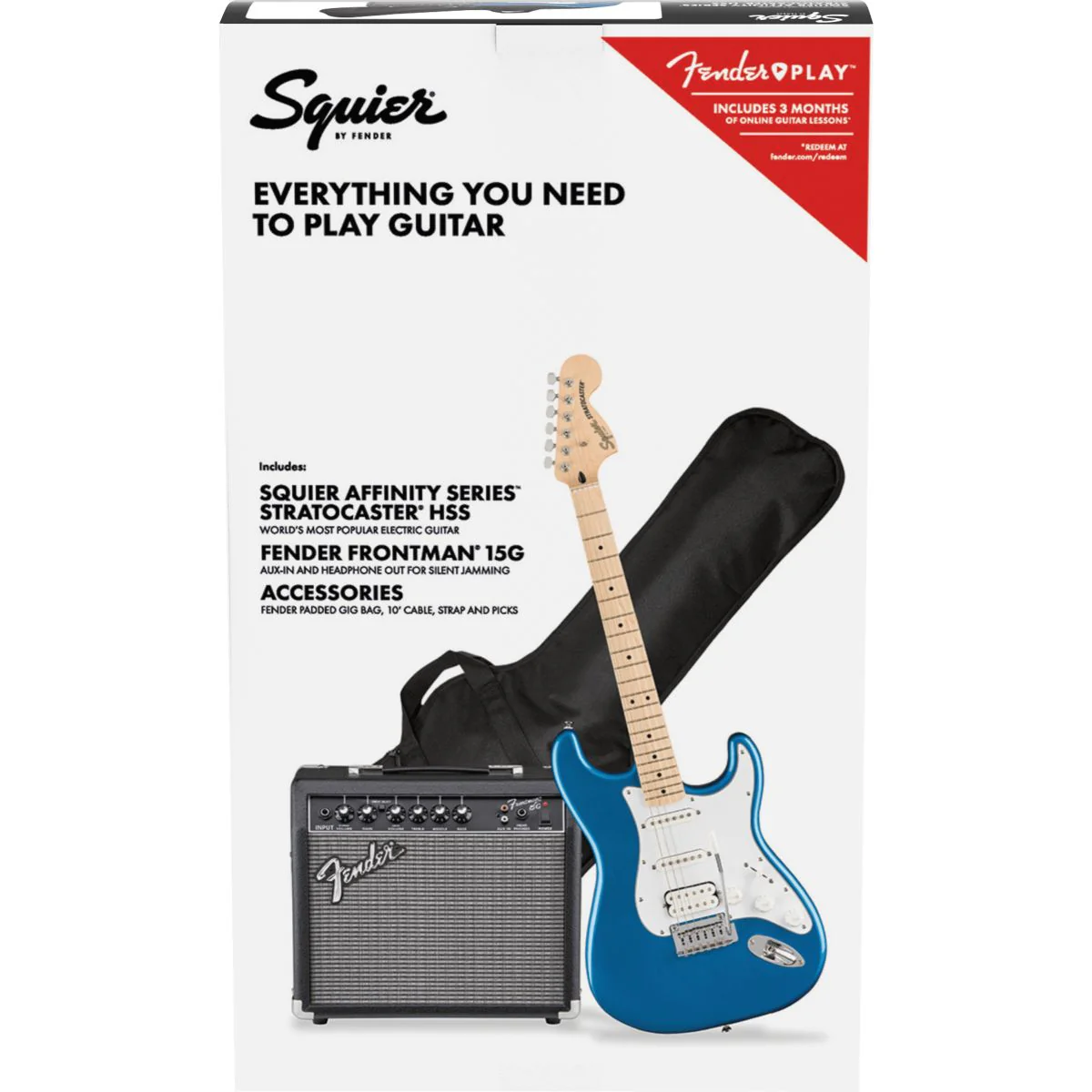 Squier Affinity Stratocaster HSS Guitar Pack Lake Placid Blue