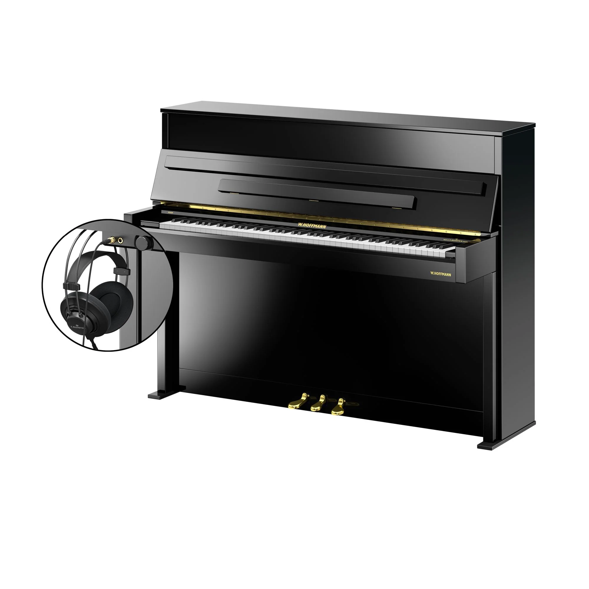 W. Hoffmann Vision V2 Upright Piano in Polished Ebony with Chrome Fittings with Vario Duet Silent System