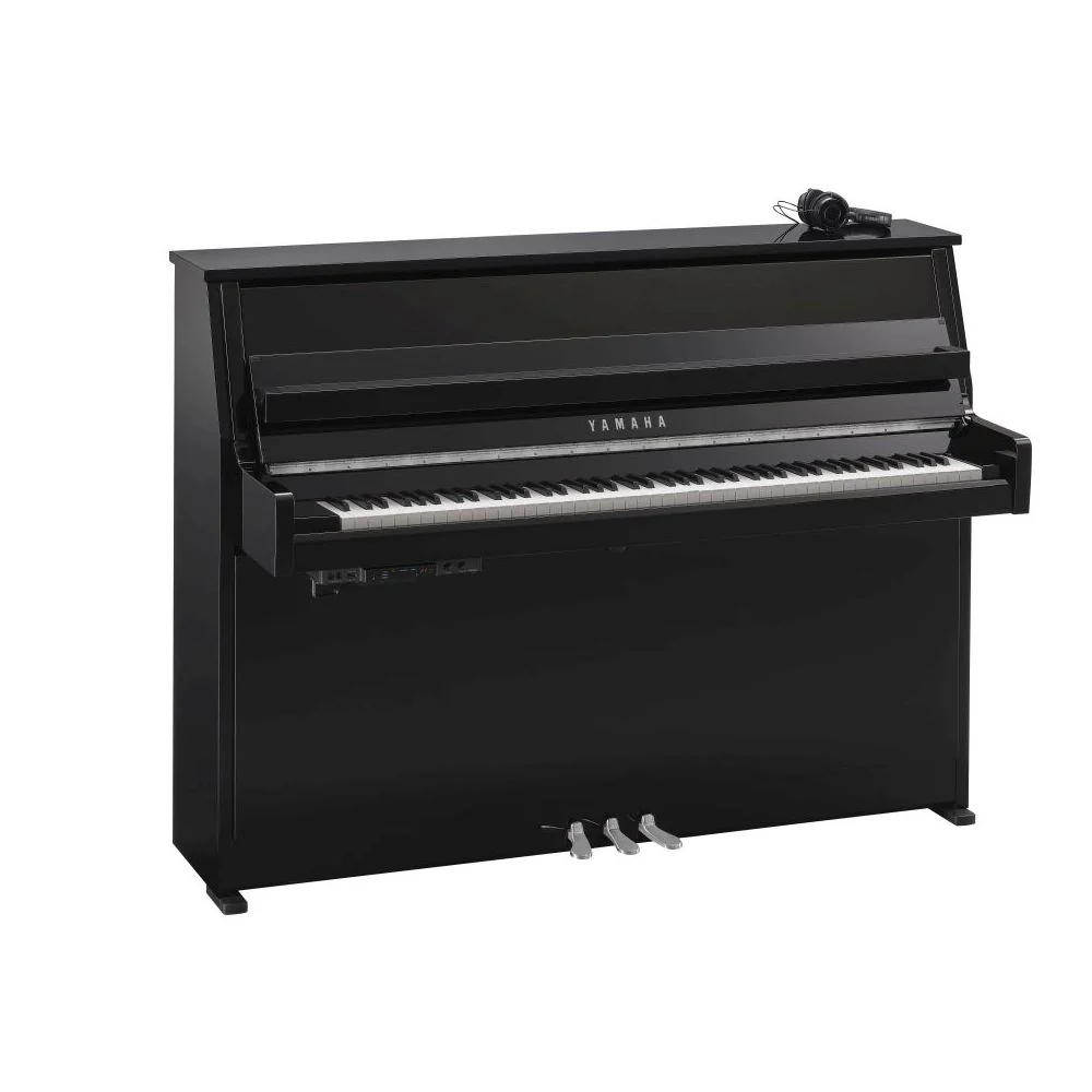 Yamaha B10 SC3 Silent Upright Piano; Polished Ebony & Chrome Fittings