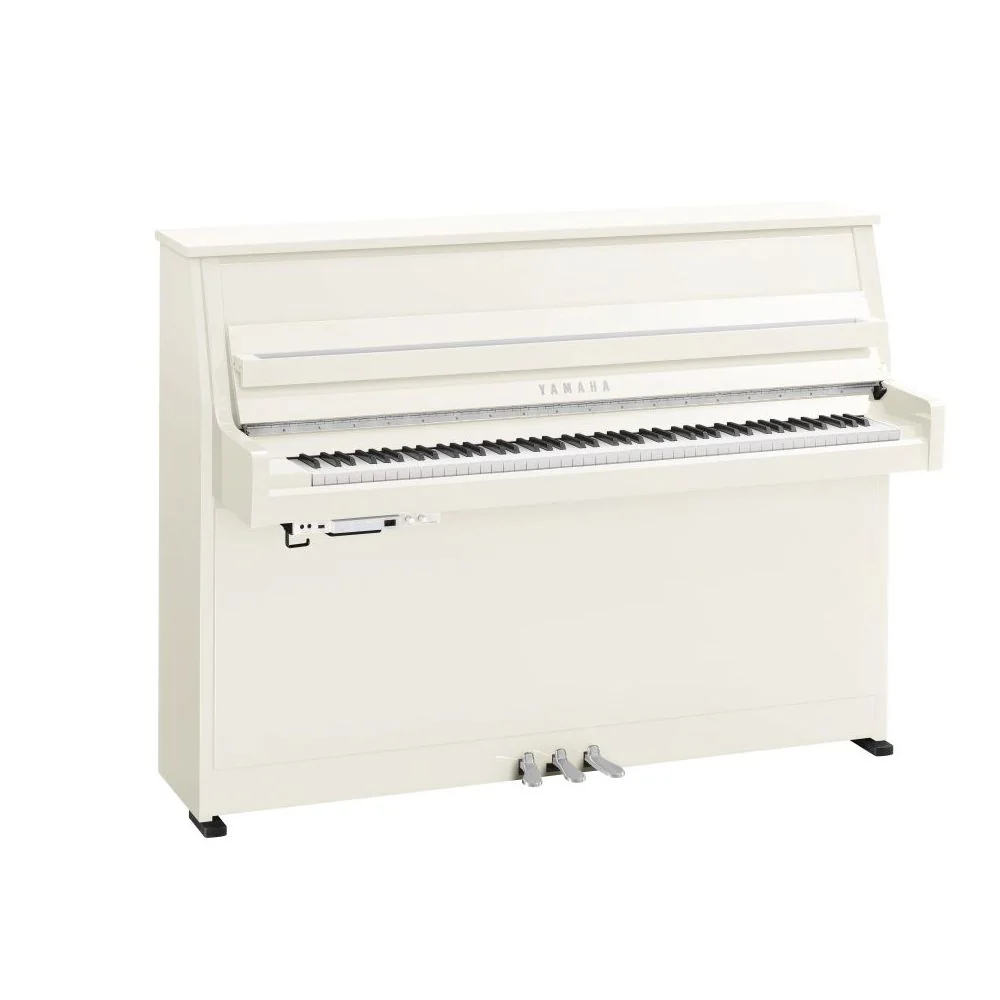 Yamaha B10 SC3 Silent Upright Piano; Polished White & Chrome Fittings