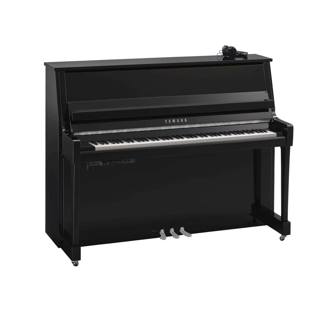 Yamaha B20 SC3 Silent Upright Piano; Polished Ebony & Chrome Fittings