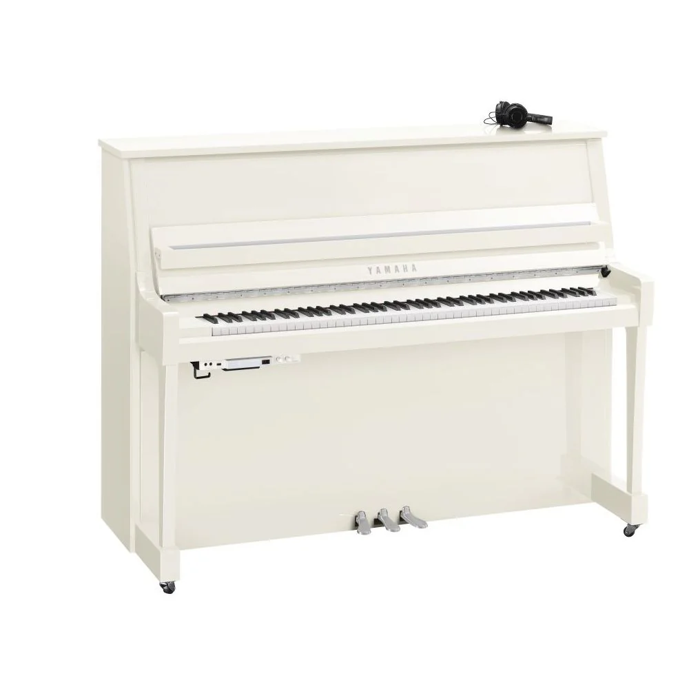 Yamaha B20 SC3 Silent Upright Piano; Polished White & Chrome Fittings