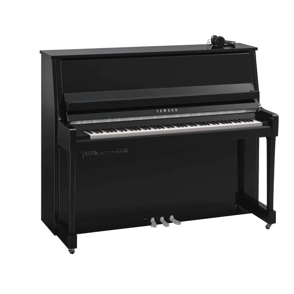 Yamaha B30 SC3 Silent Upright Piano; Polished Ebony & Chrome Fittings