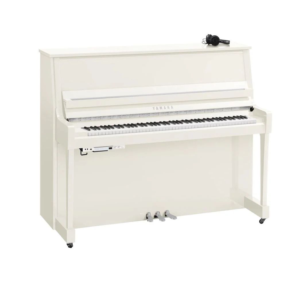 Yamaha B30 SC3 Silent Upright Piano; Polished White & Chrome Fittings