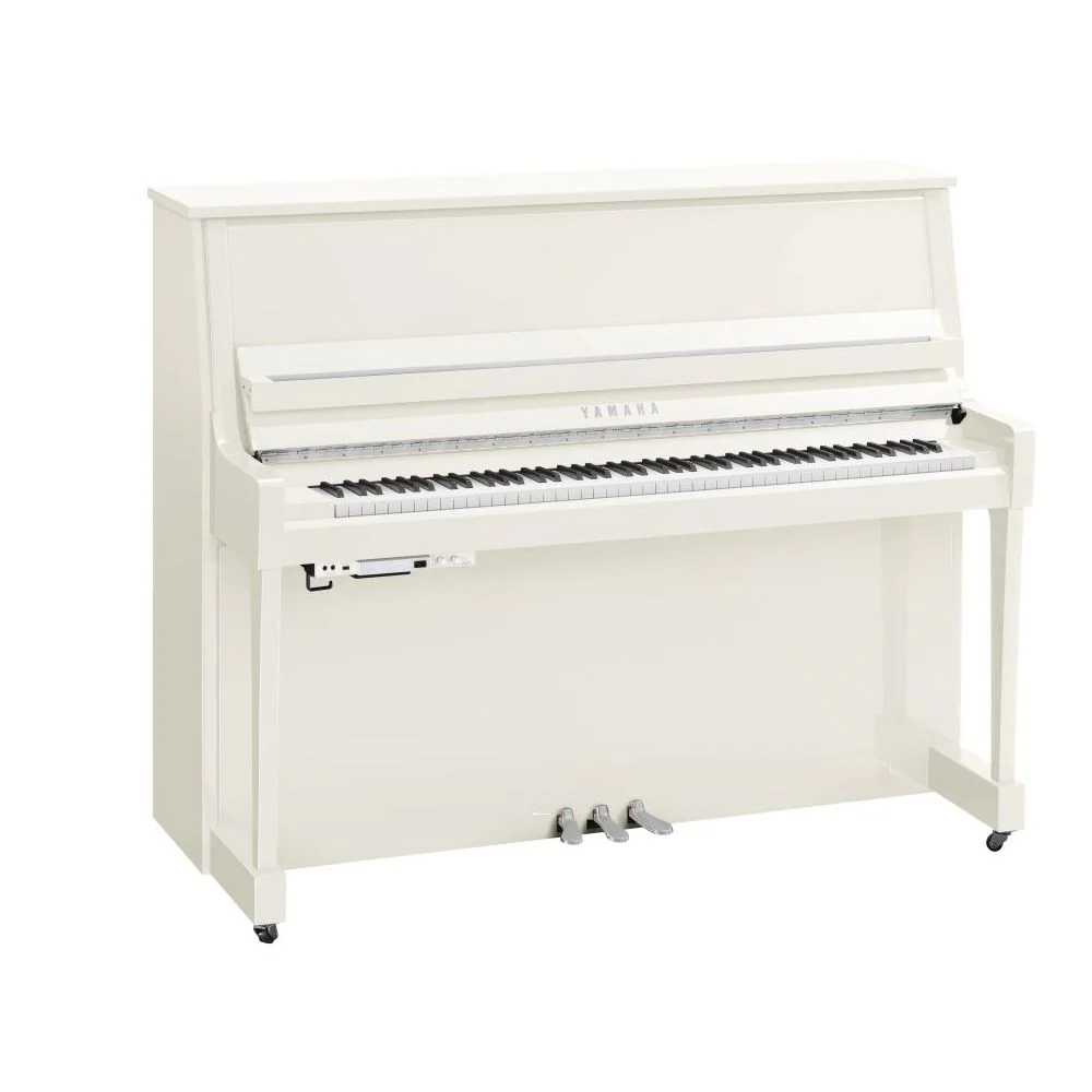 Yamaha B30 TC3 TransAcoustic Upright Piano; Polished White & Chrome Fittings