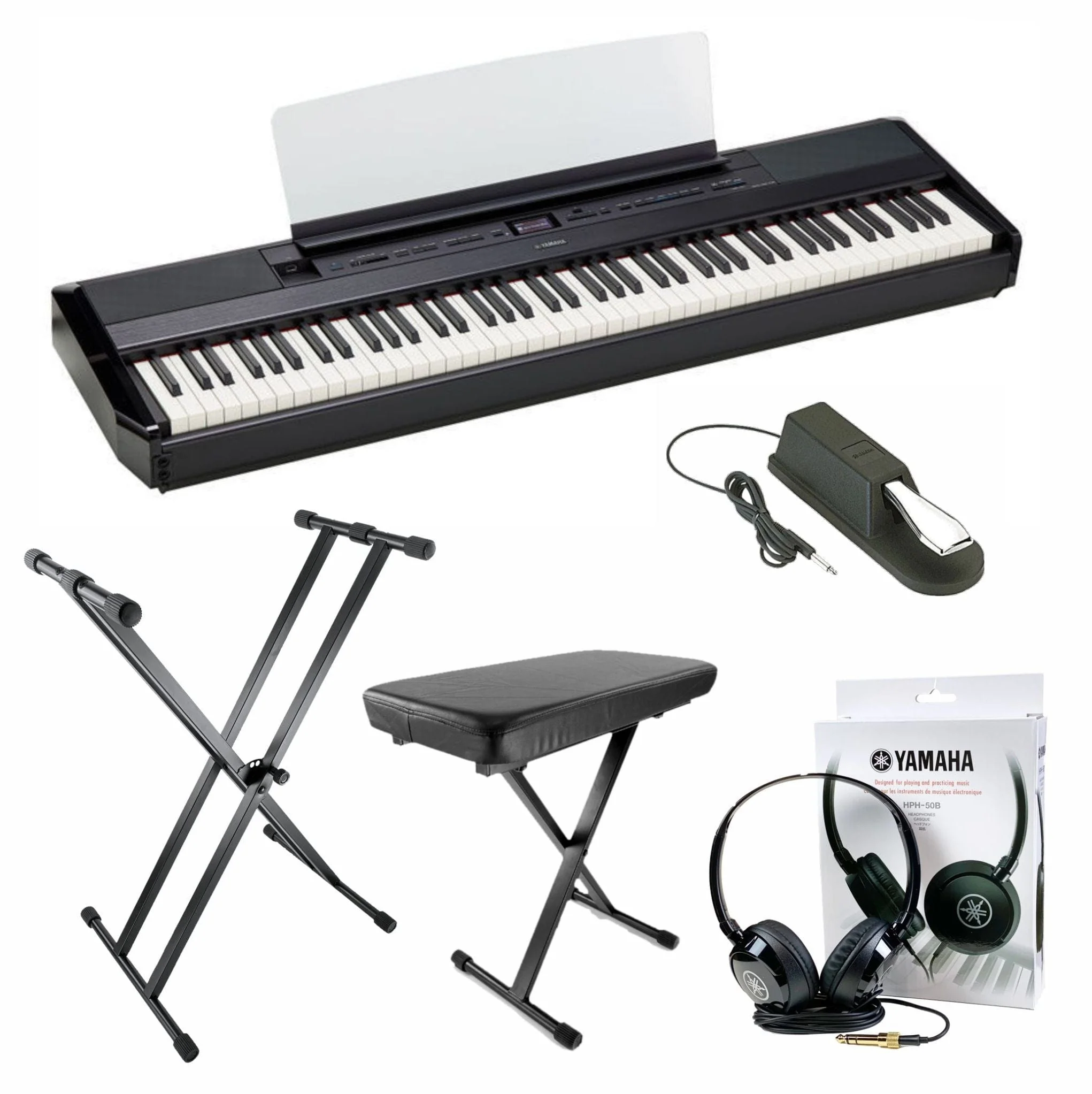 Yamaha P525 Digital Piano Upgraded Package; Black