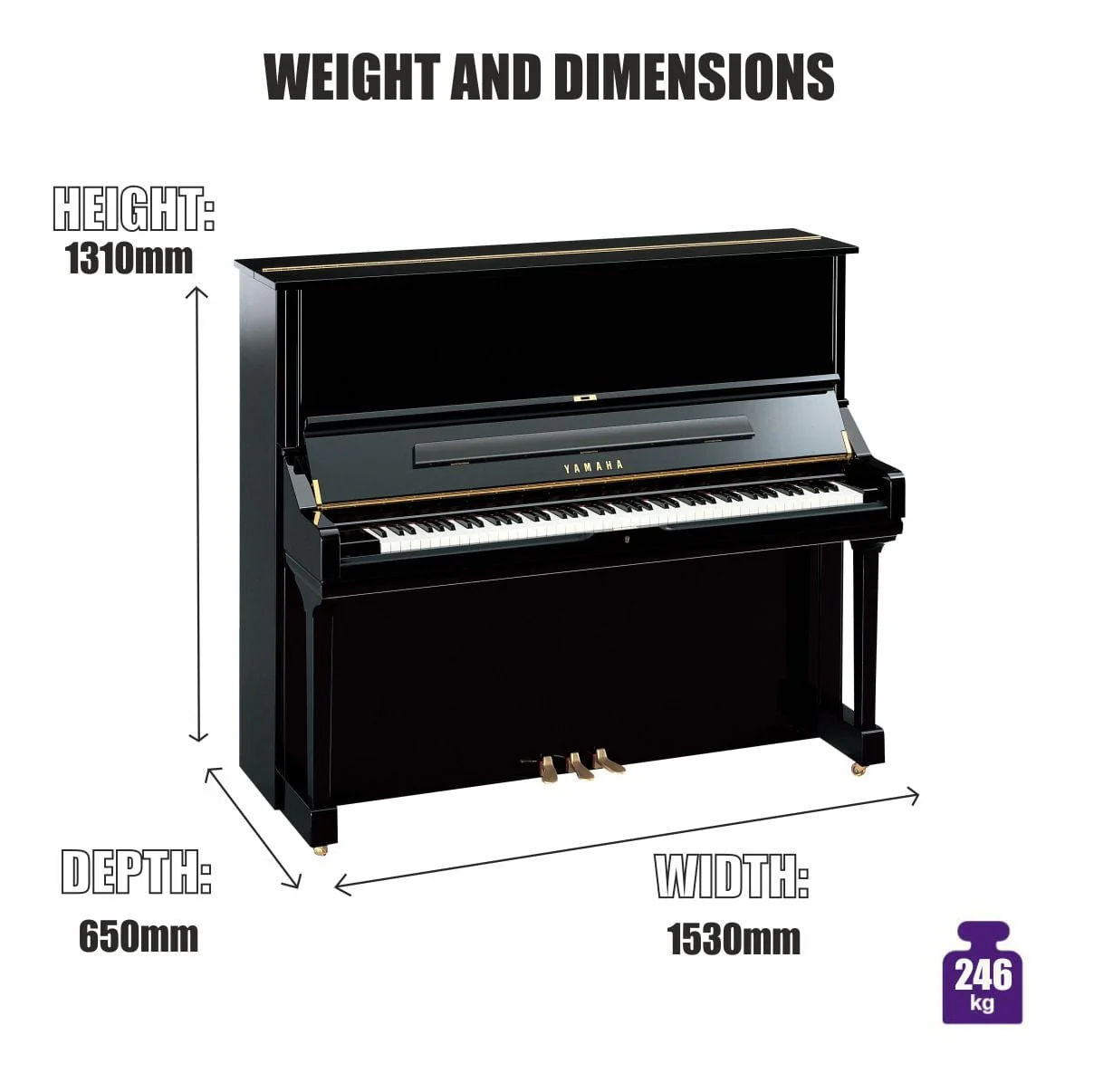 Yamaha U3 Upright Piano; Polished Ebony - Image 3